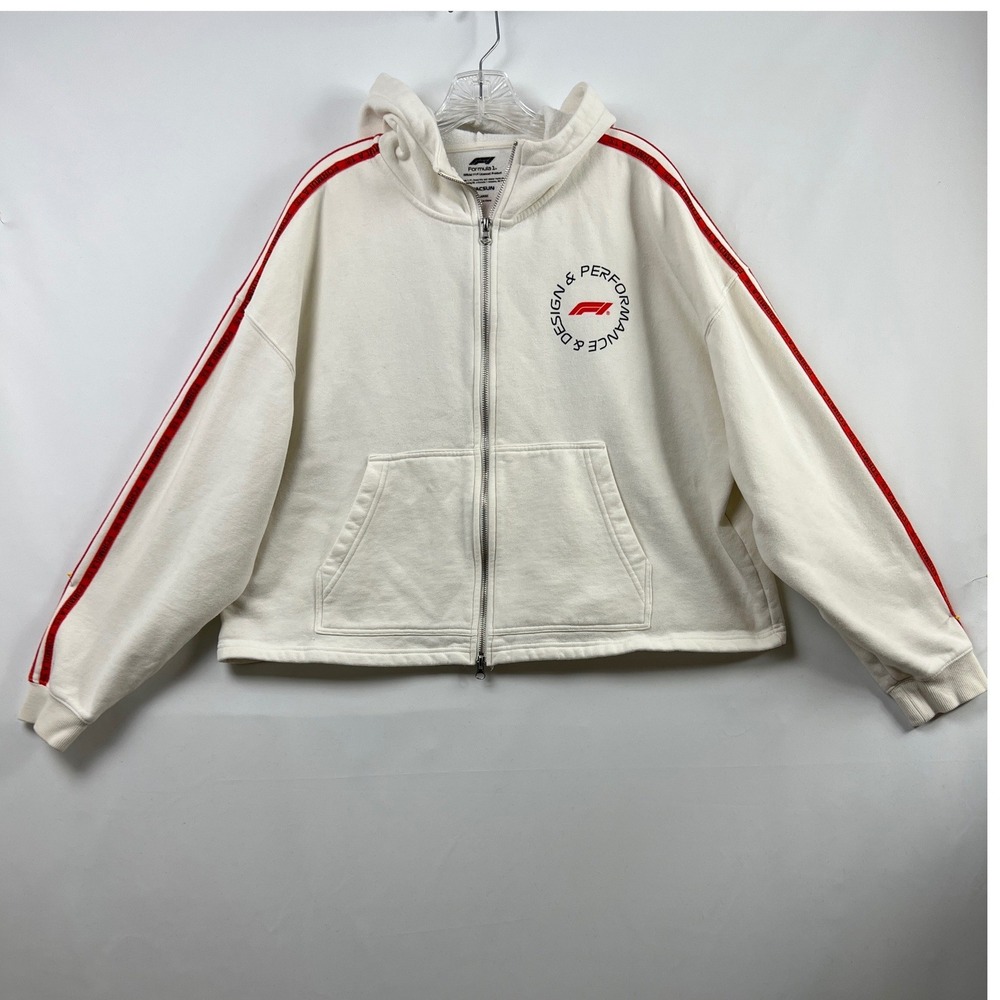 PacSun Formula 1 Zip Hoodie Mens Large White F1 Racing World Map Graphic Cropped
